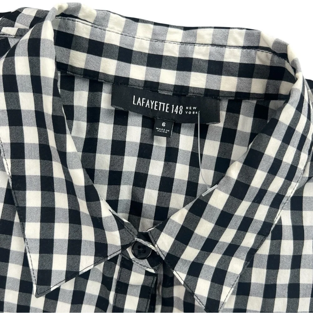 Lafayette 148 Women's Leigh Gingham Plaid Button Down Top In Size 6 - Picture 8 of 9